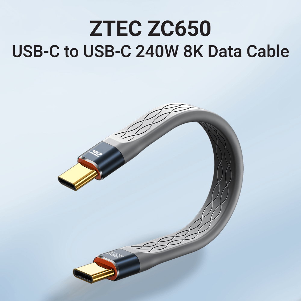 สายชาร์จเร็ว ZTEC รุ่น ZC650 USB-C to USB-C 15 ซม. สีเทา (รองรับชาร์จเร็ว 240W)